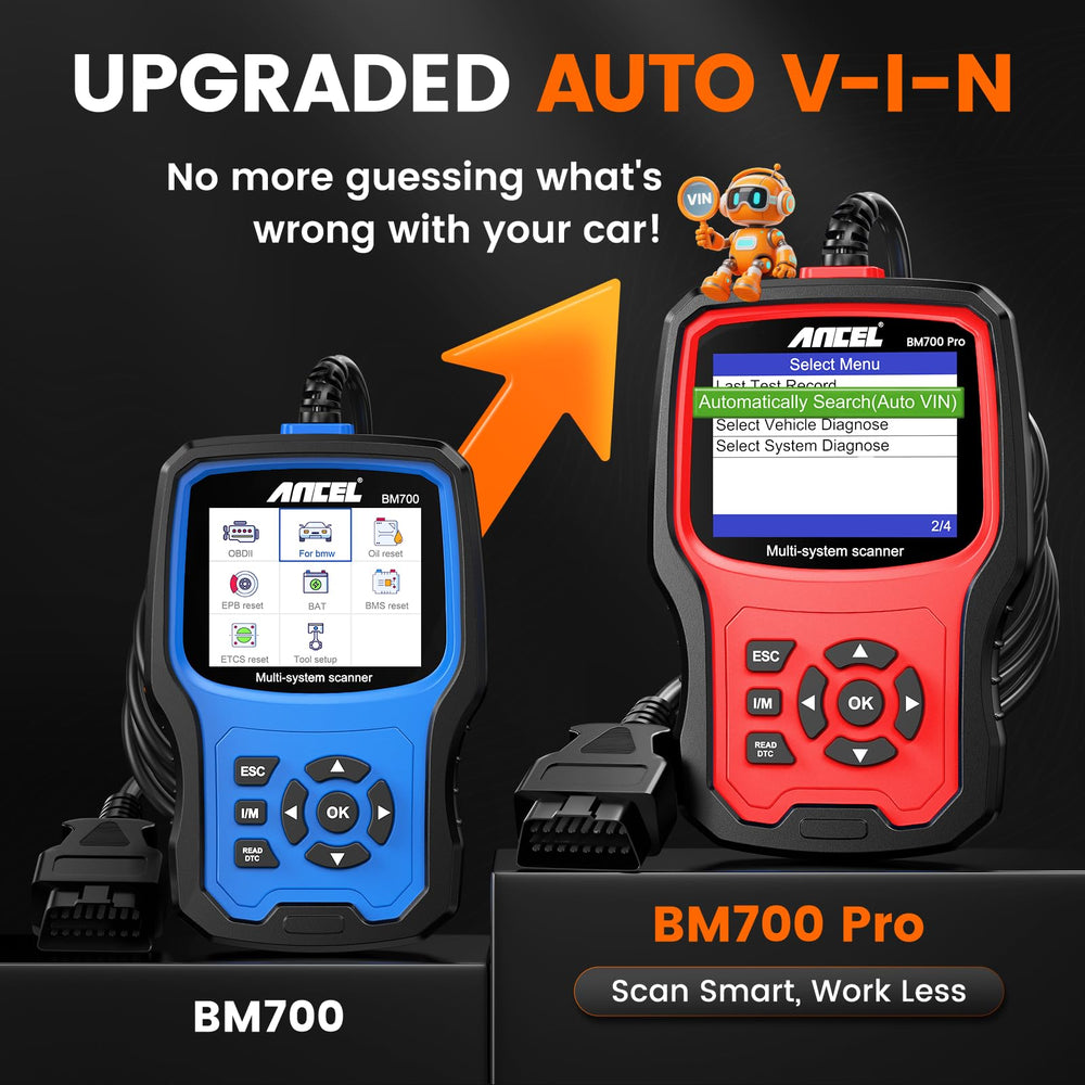 ANCEL BM700 PRO OBD connector close-up showing sturdy plug and easy connection benefit