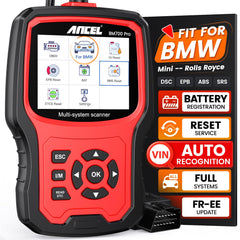 ANCEL BM700 PRO front view showing compact red scanner and screen, quick recognition