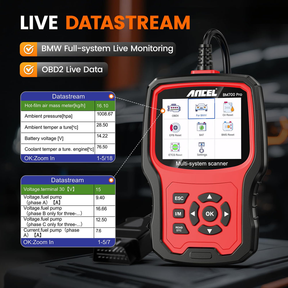 ANCEL BM700 PRO plugged into car OBD port showing plug-and-play convenience in use