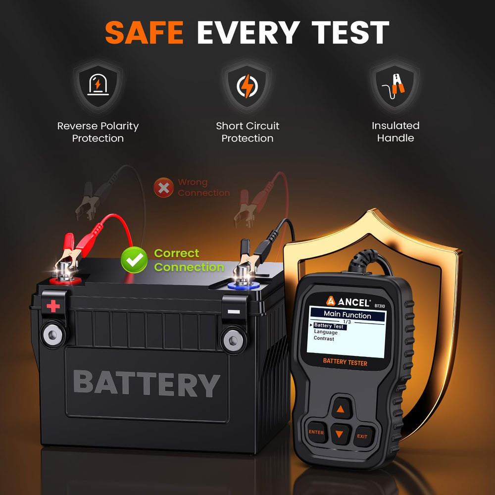 ANCEL BT310 next to a hand to show scale, portable tool for on-the-go testing