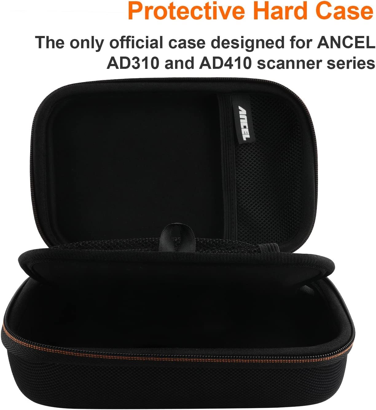 ANCEL case opened with scanner inside demonstrating protected organized storage