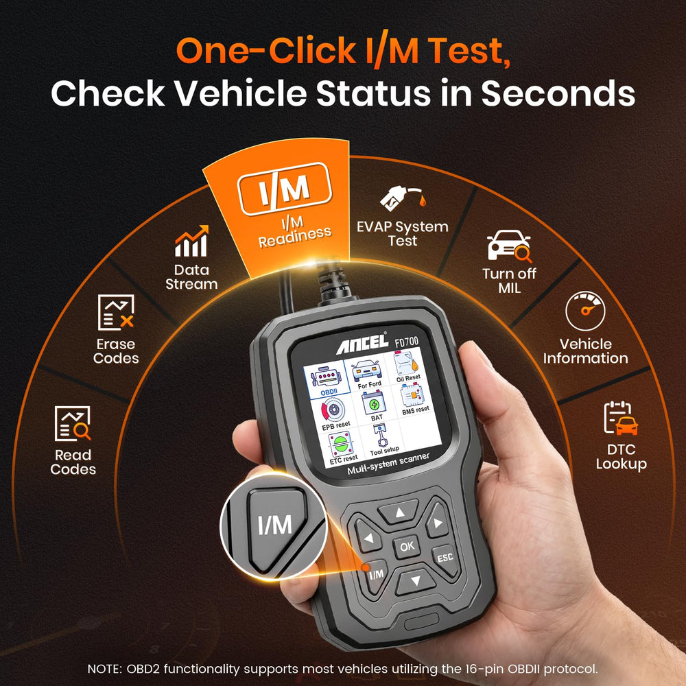 ANCEL FD700 plugged into Ford dashboard port demonstrating in-vehicle use benefit