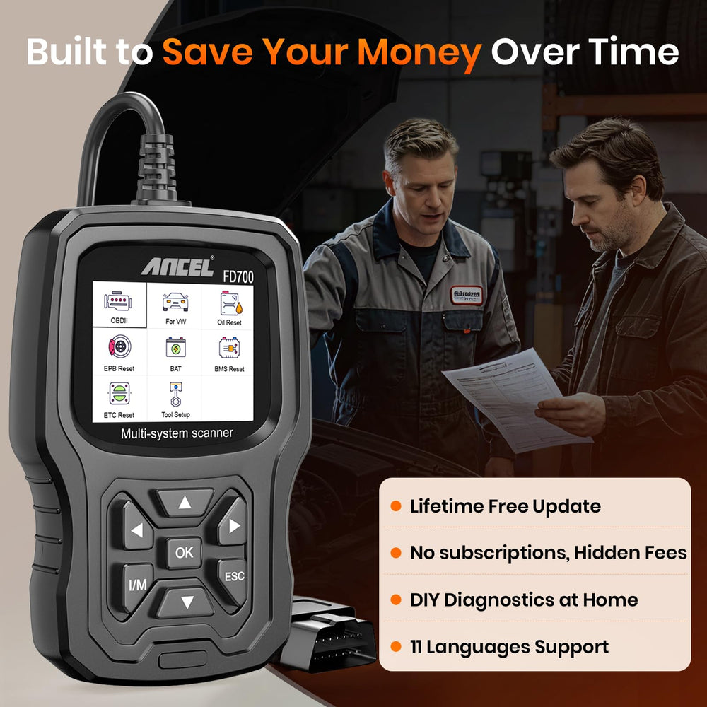 ANCEL FD700 held in hand to show compact size and ergonomic, non-slip grip