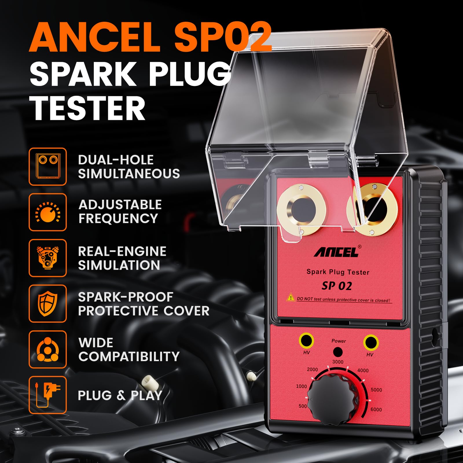 ANCEL SP02 comparing two spark plugs side-by-side to reveal weak spark visually
