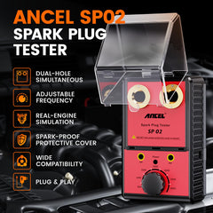 ANCEL SP02 comparing two spark plugs side-by-side to reveal weak spark visually