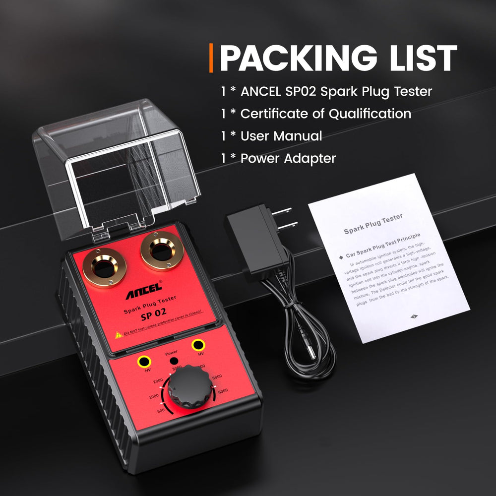 ANCEL SP02 retail packaging with tester and basic accessories for immediate use