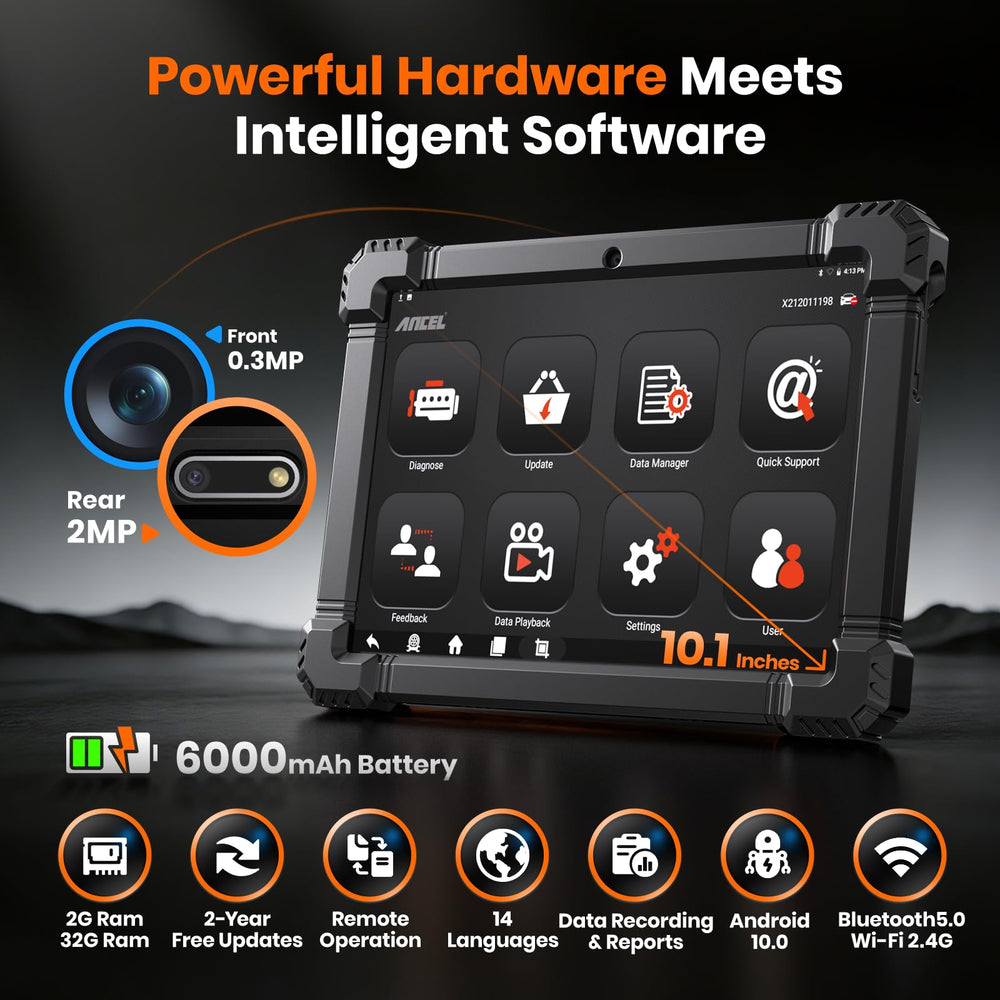 ANCEL X7HD PRO held in hand showing 10.1-inch scale for on-the-go work