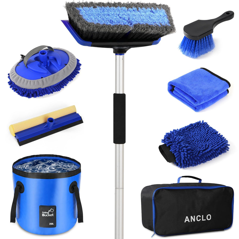 ANCLO kit front view showing all included car cleaning tools and bag for organized storage
