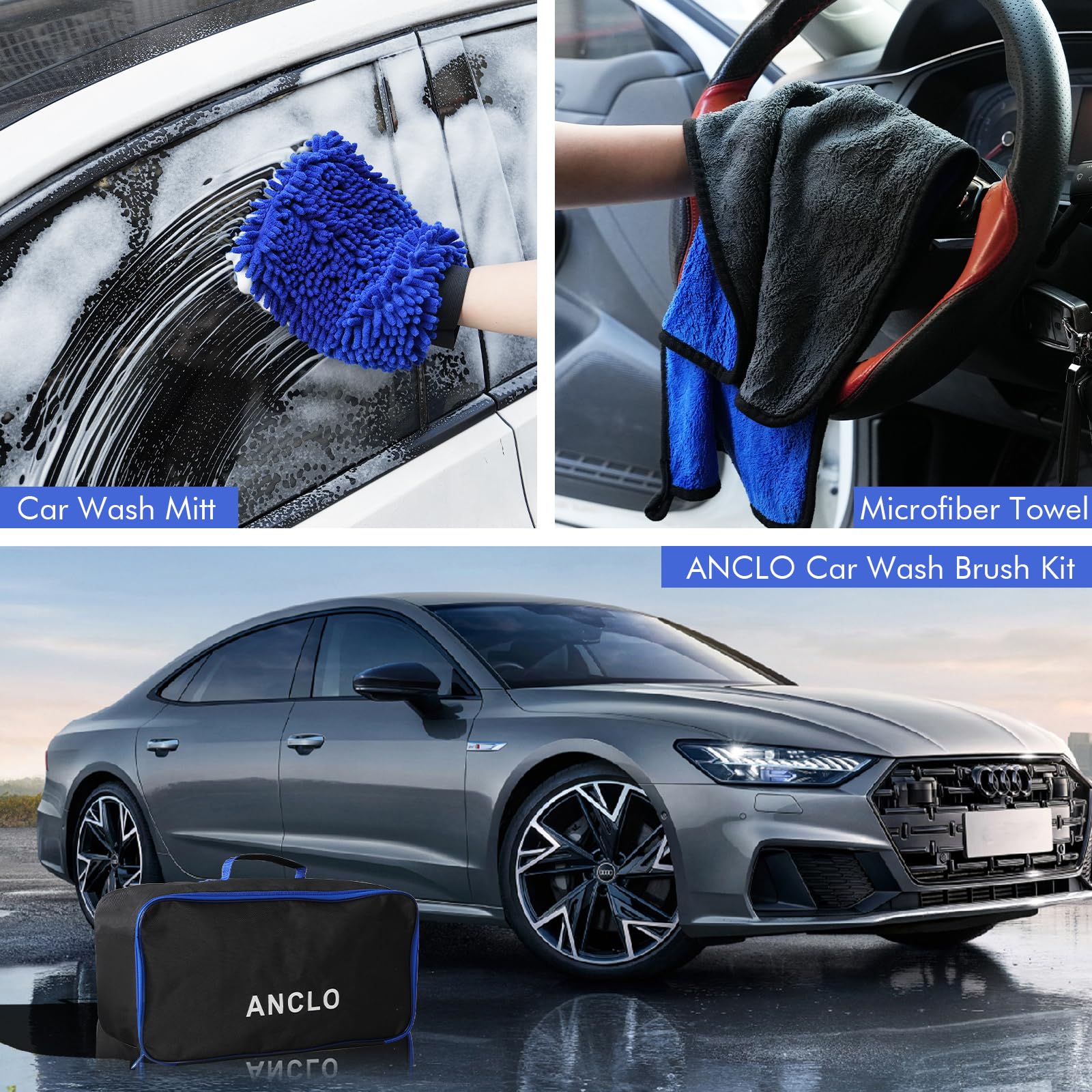 ANCLO brush kit in action washing a truck roof to demonstrate long-reach effectiveness