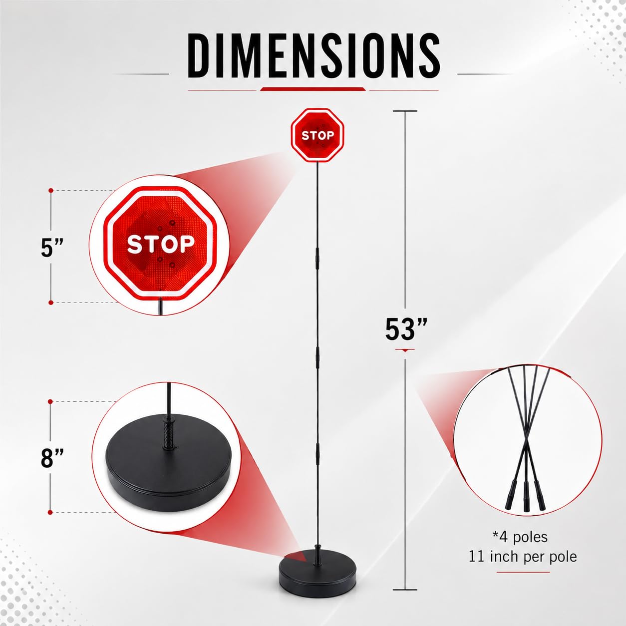 Andalus Brands flashing LED stop sign lit demonstrating clear visual parking alert