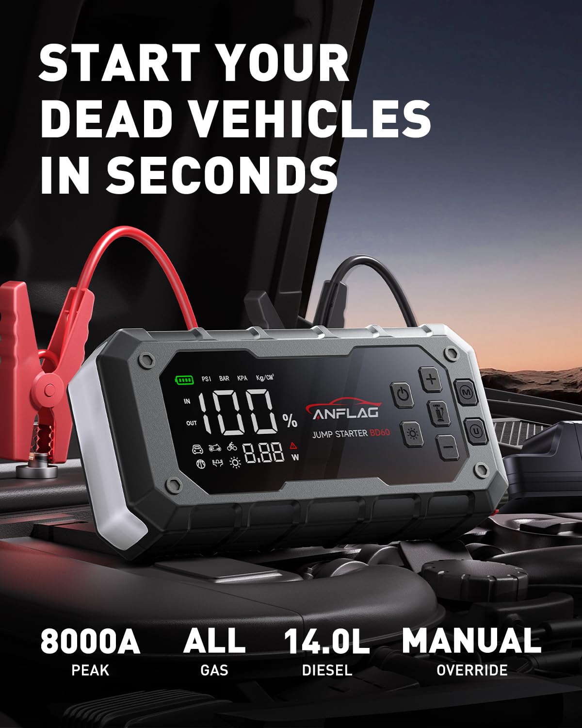 ANFLAG BD60 close-up LCD inflator display and pressure readout for accurate inflation