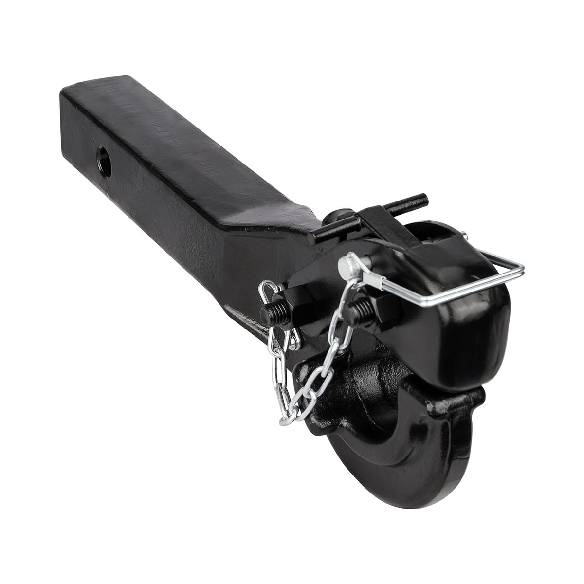 ANGCOSY pintle hook front profile showing forged steel strength and clear capacity labeling