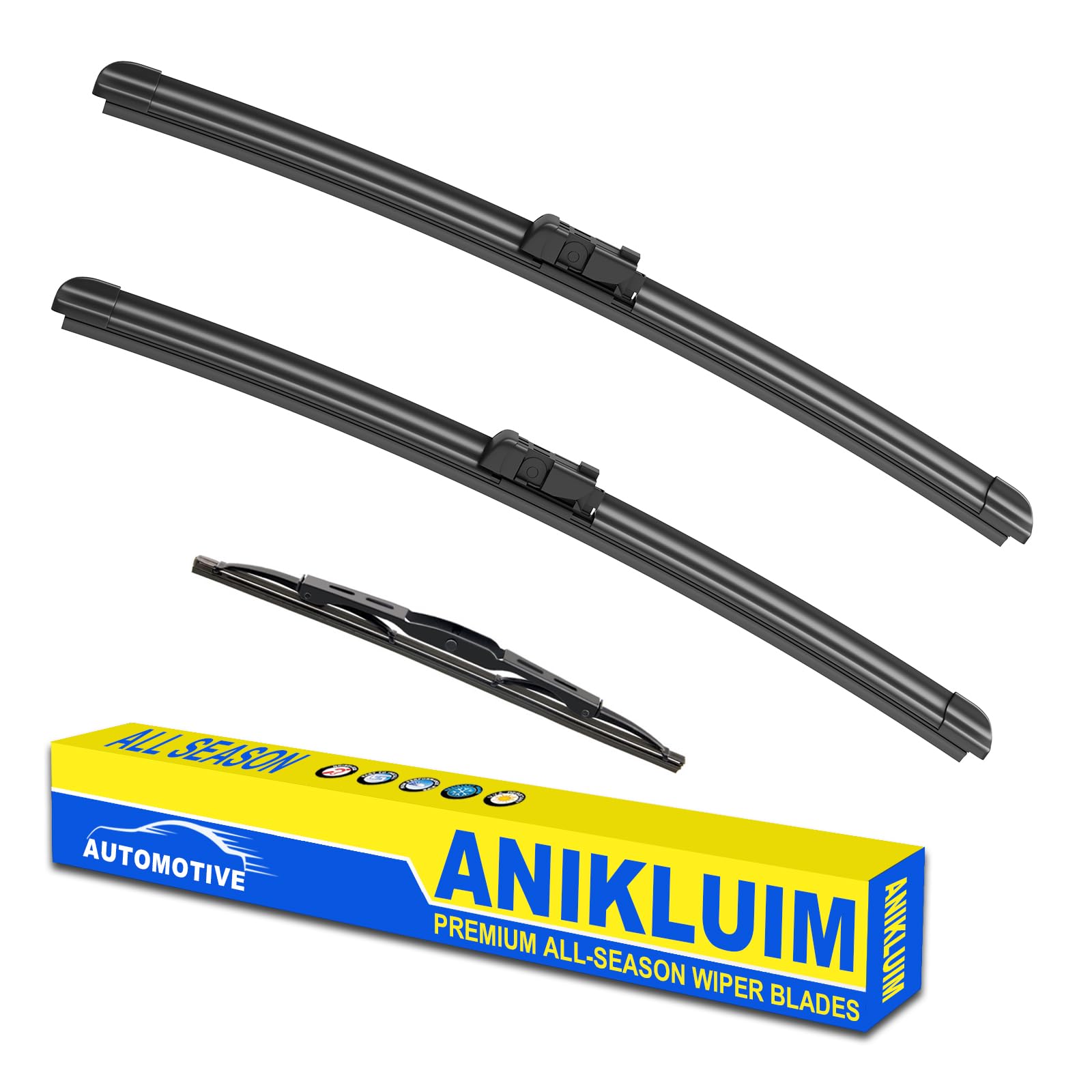ANIKLUIM front packaging showing full wiper set and clear fit guidance