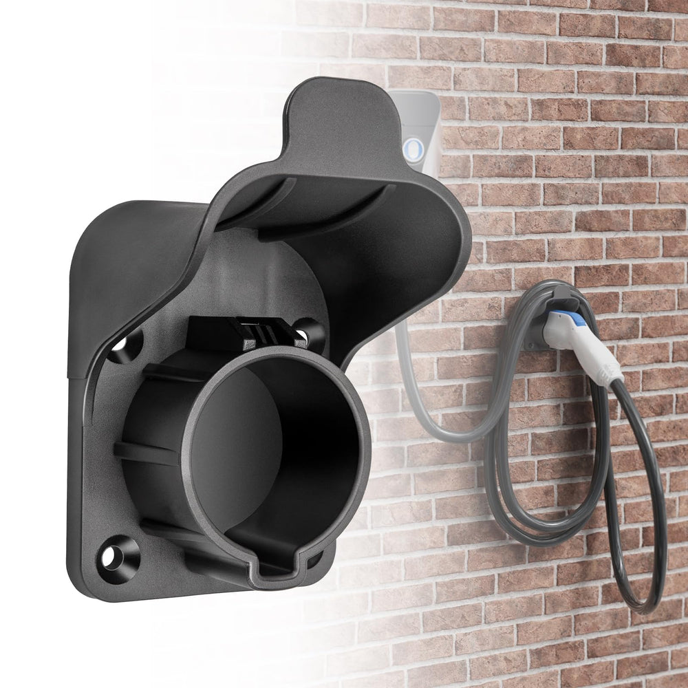 Anina front view of mounted J1772 holder showing tidy cable storage and protection