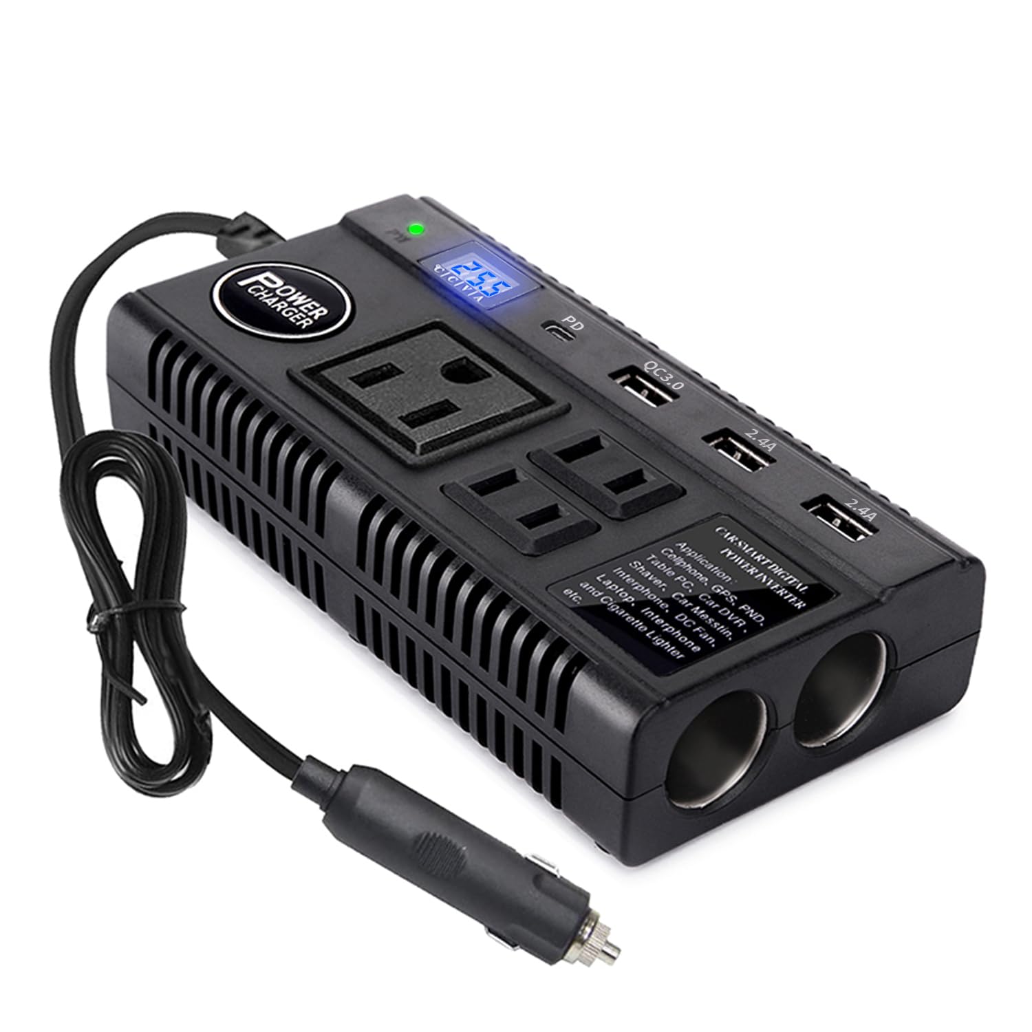 Ansee front panel showing three AC outlets and power switch for versatile charging