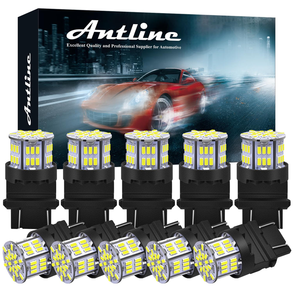Antline front view pack of 10 bulbs showing compact white design and easy swap benefit