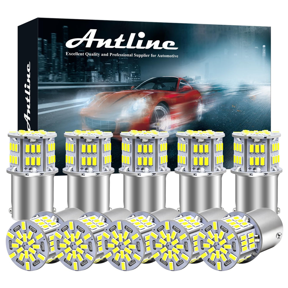 Antline front view pack of 10 bulbs showing bright white output and fit