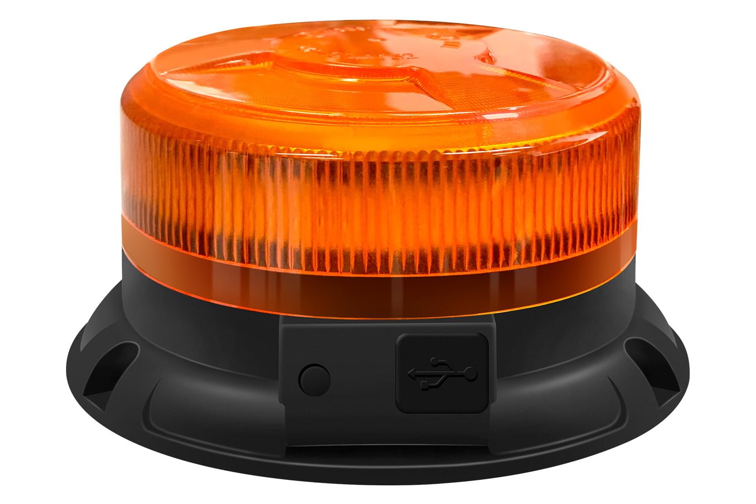 AnTom amber beacon front view showing bright 360-degree illumination for safety
