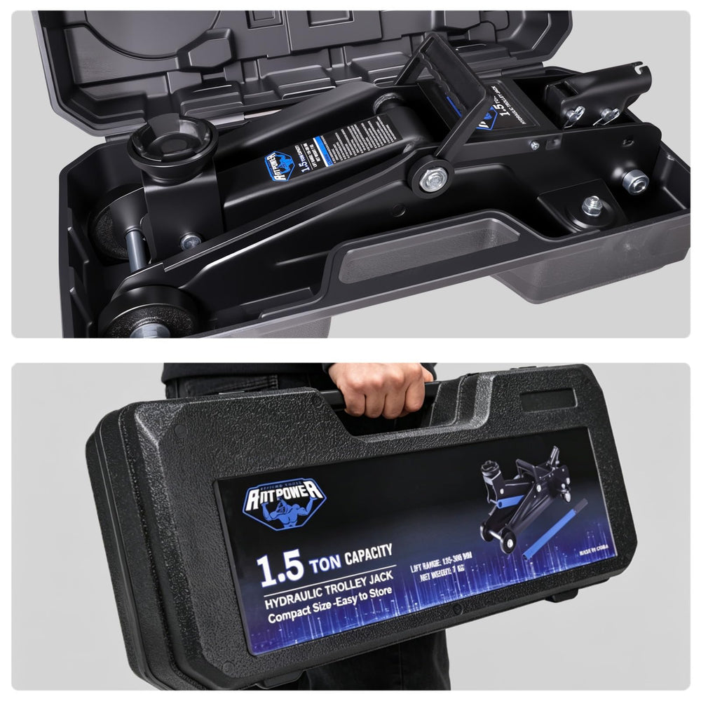 LIFTING TOOLS ANTPOWER lifting a vehicle in a home garage illustrating practical use
