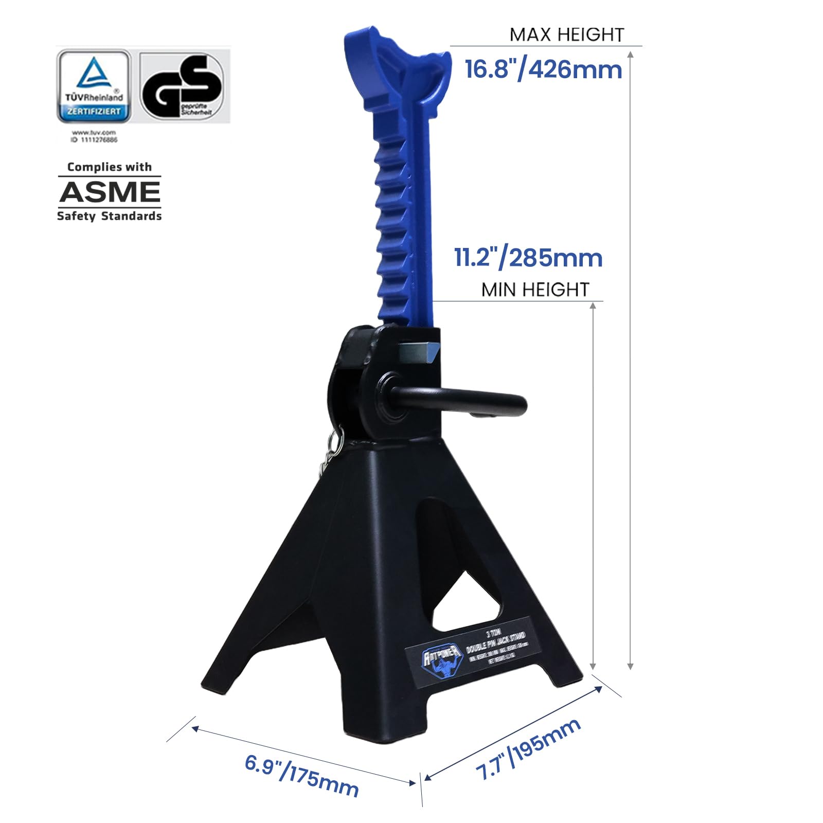 LIFTING TOOLS ANTPOWER sawtooth ratchet detail enabling precise height adjustment