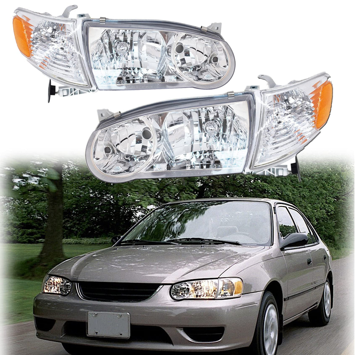 ANTUKO front pair headlights clear lens showing full assembly and fitment benefit