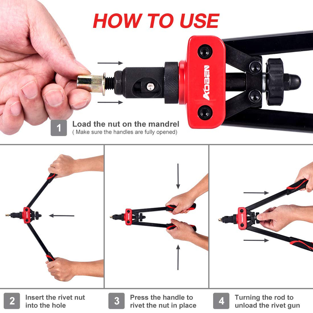AOBEN rivet nut tool setting a nut in a vehicle panel demonstrating on-site use