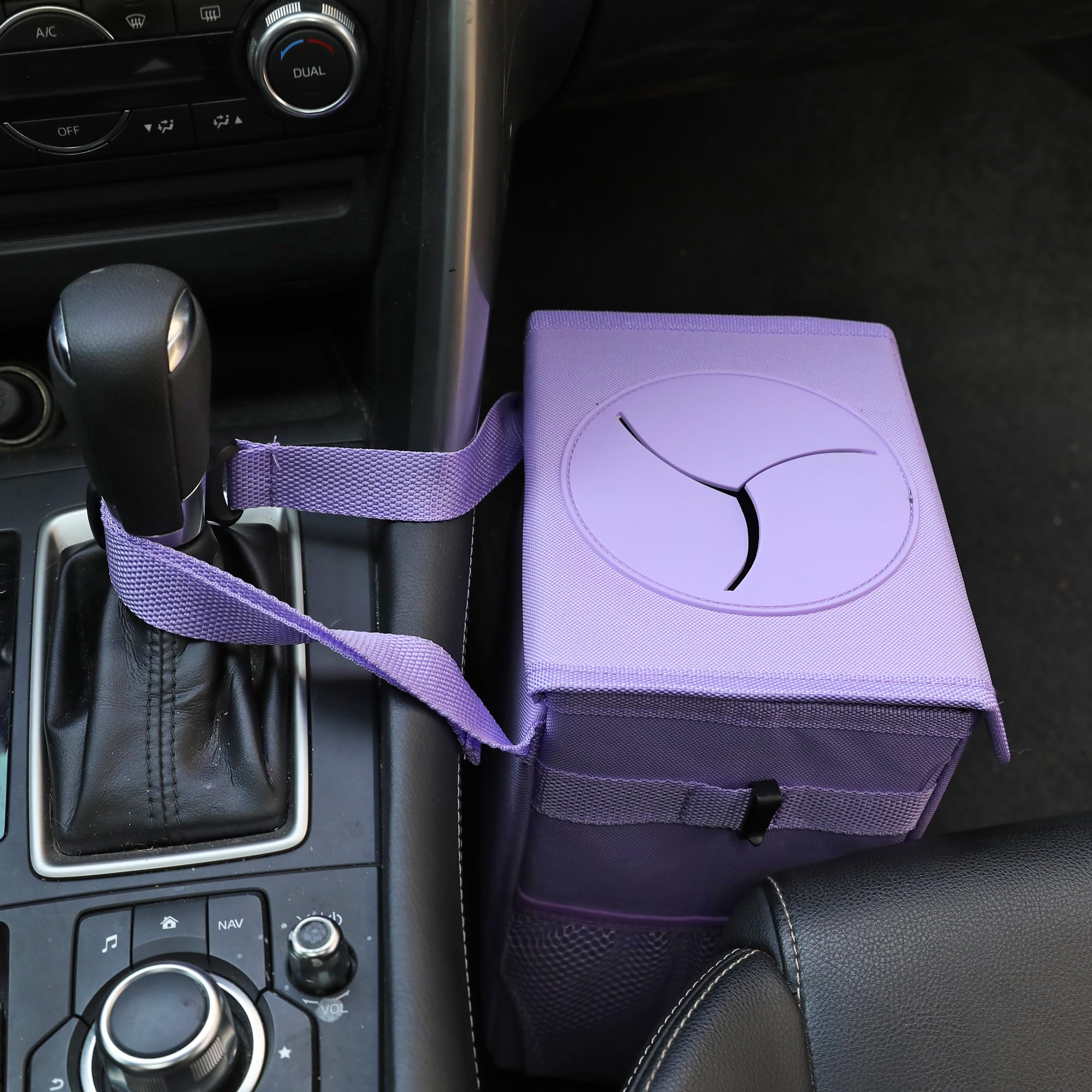 AOKJOY hanging behind car seat demonstrating hands-free placement