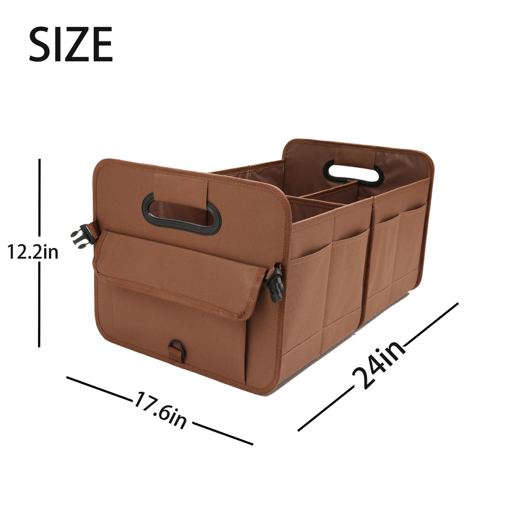 AOKJOY trunk organizer open with groceries and tools organized for safety