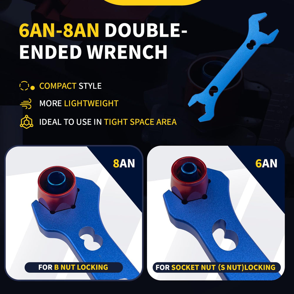 AOOSEDOO wrench holding an 8AN B-nut steady for accurate tightening without twisting