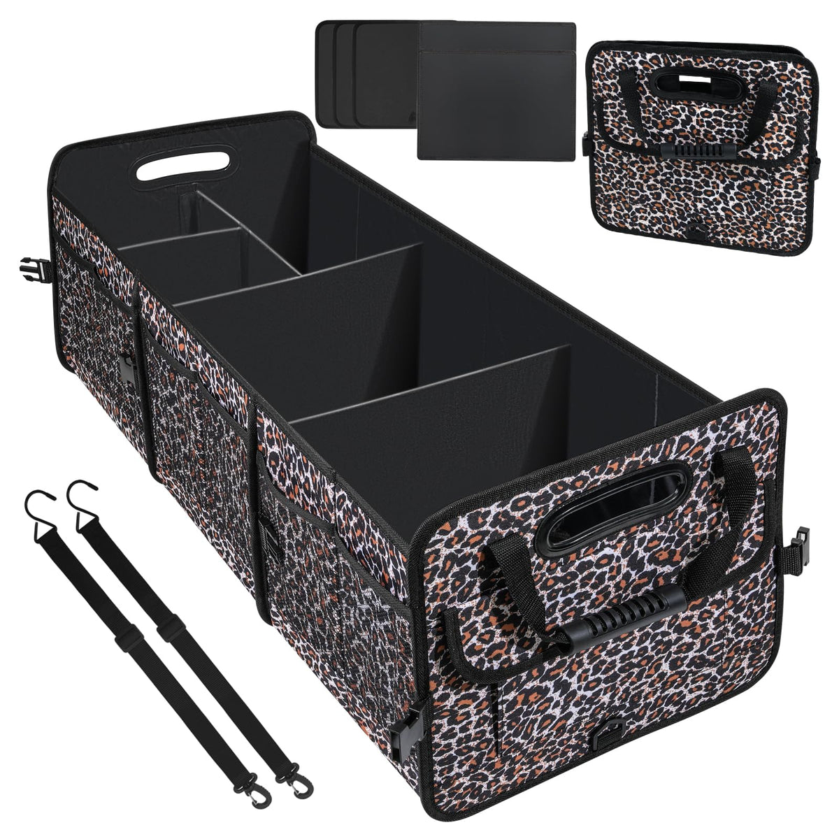 AOPHY leopard print front packaging showing organized compartments and bold design