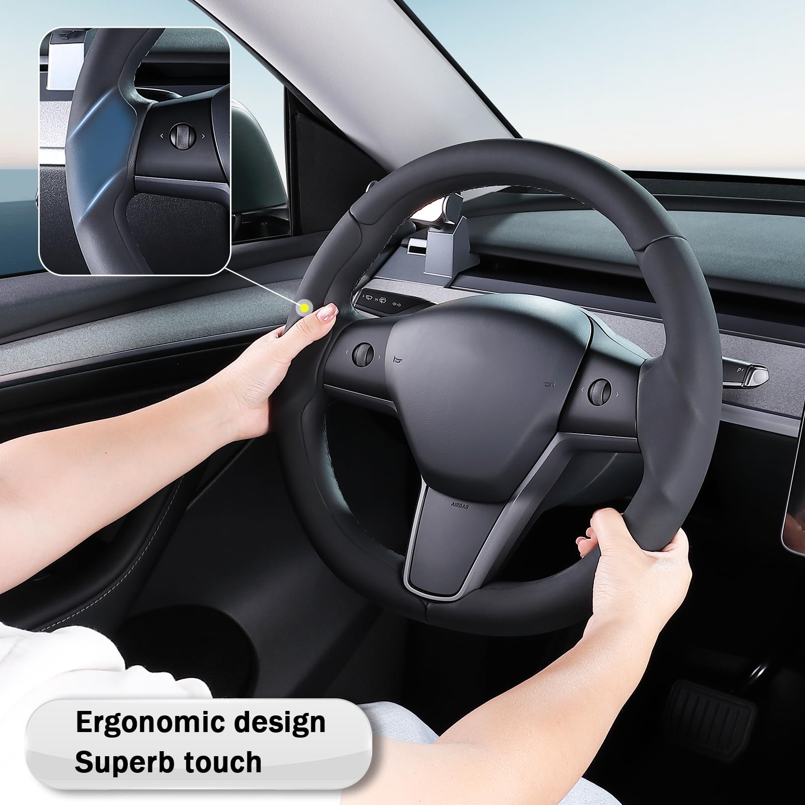 Aotoyou installed on Tesla interior demonstrating integrated look and improved comfort