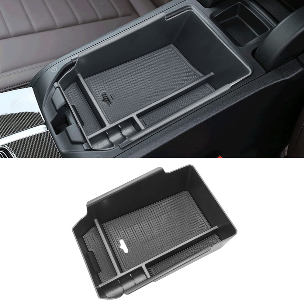 APESER front view of console organizer showing fit and neat storage