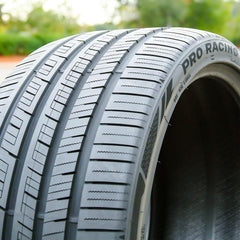 Aplus close-up of directional tread pattern highlighting grip benefits