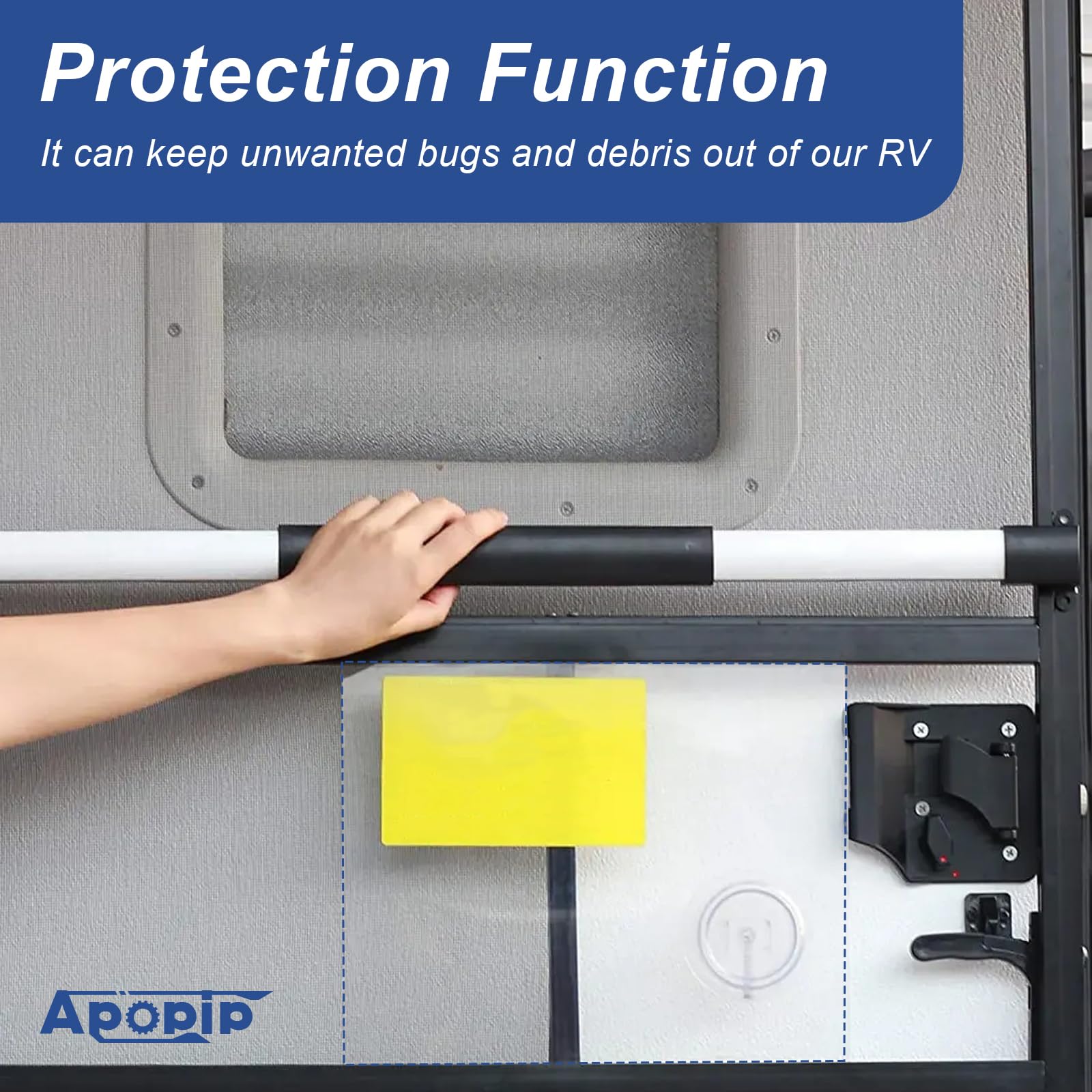 Apopip back view with removable protective film protecting the finish