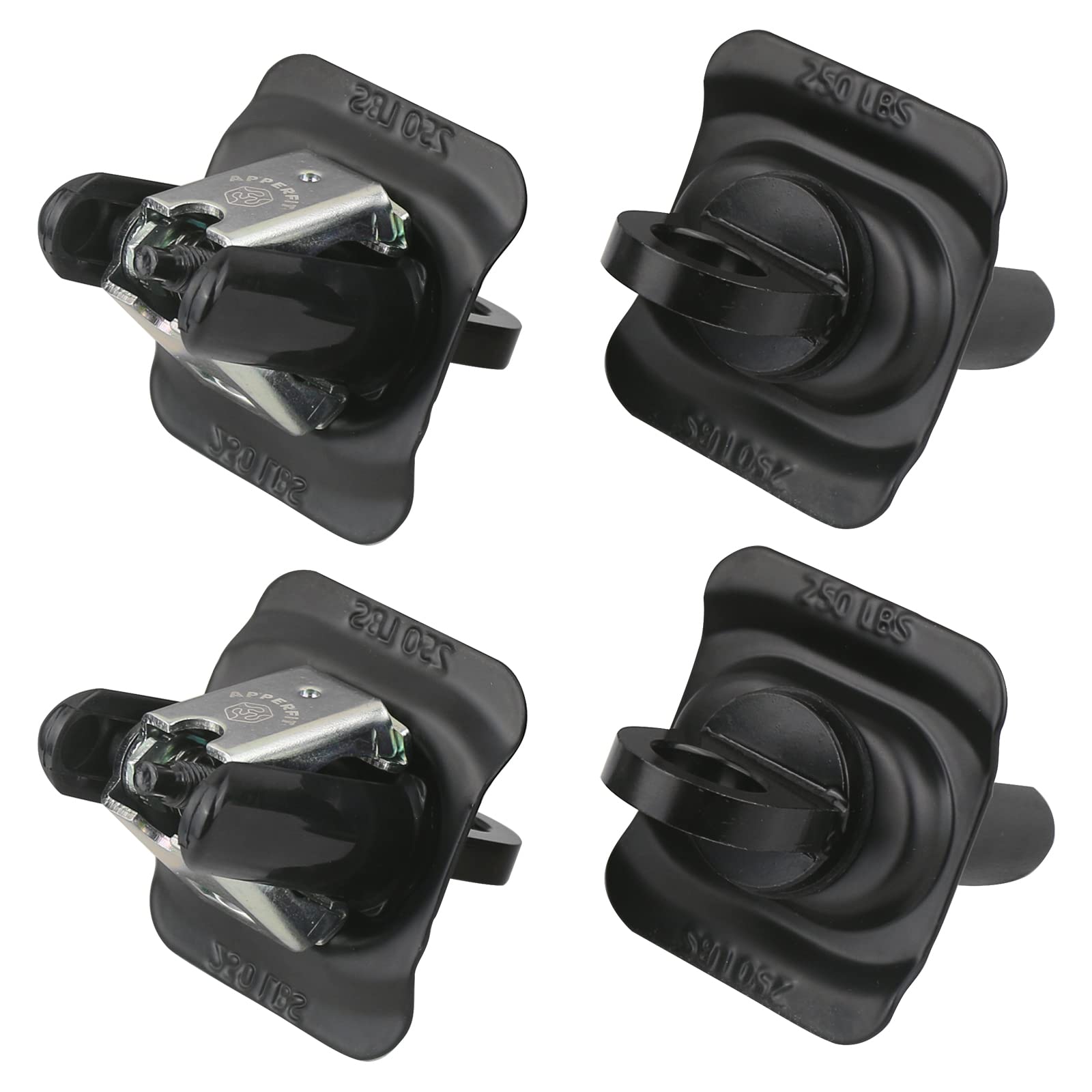 APPERFiT front view of four black tie down anchors showing fit and finish benefit