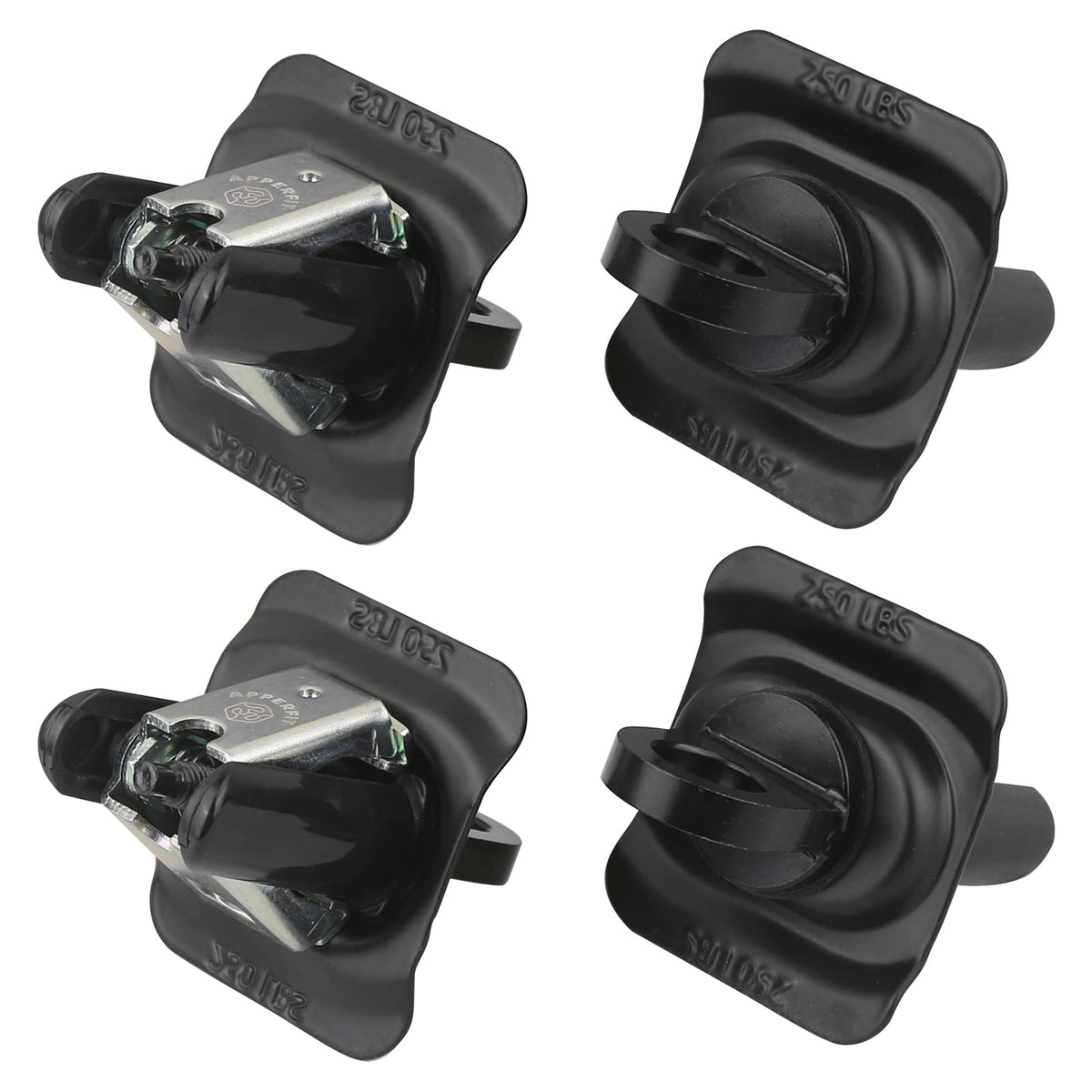 APPERFiT front view of four black tie down anchors showing fit and finish benefit