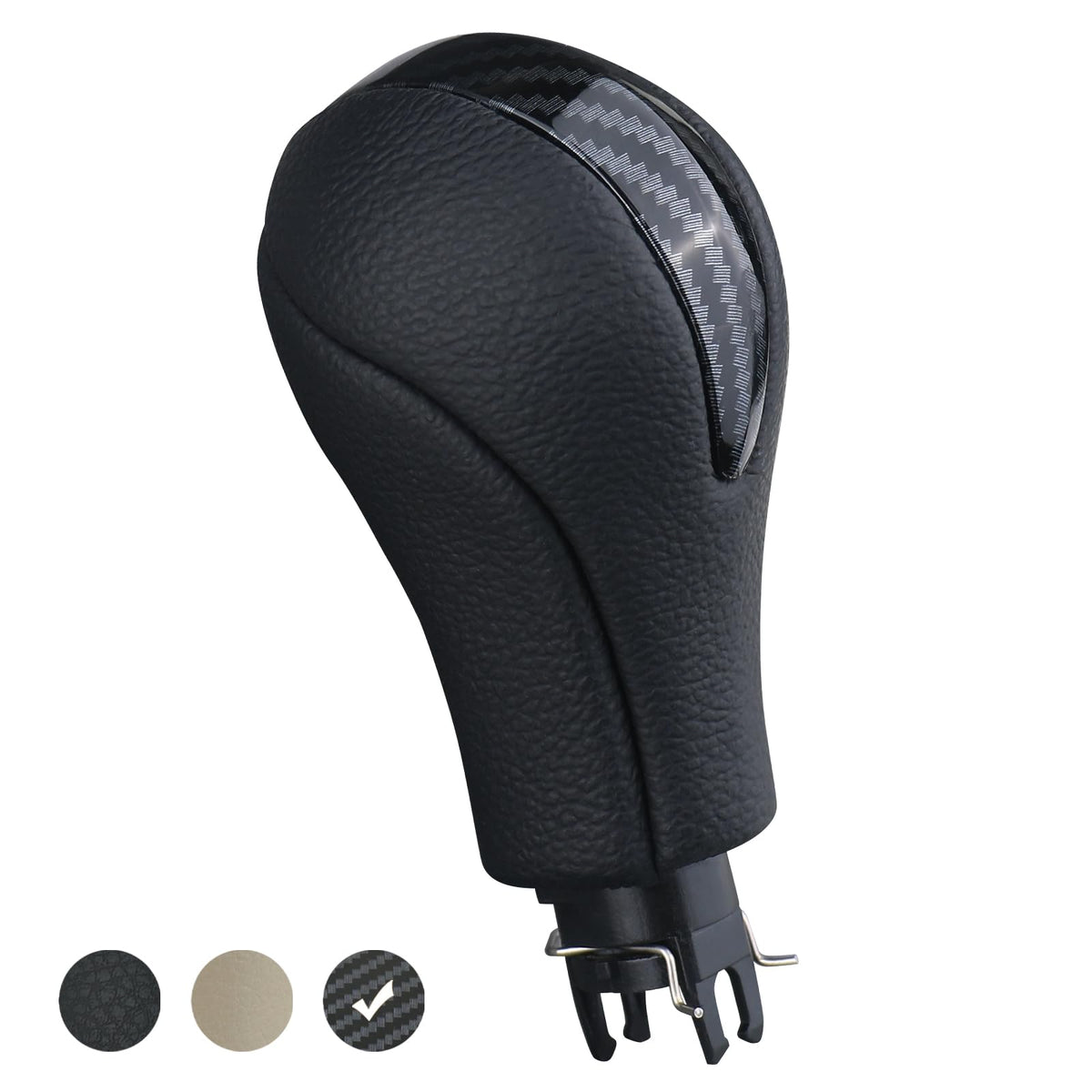 APPERFiT front view shift knob showing black and carbon fiber, improves interior appearance