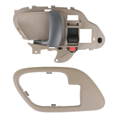 APPERFiT left door handle and bezel in tan showing full kit and packaging, restores interior