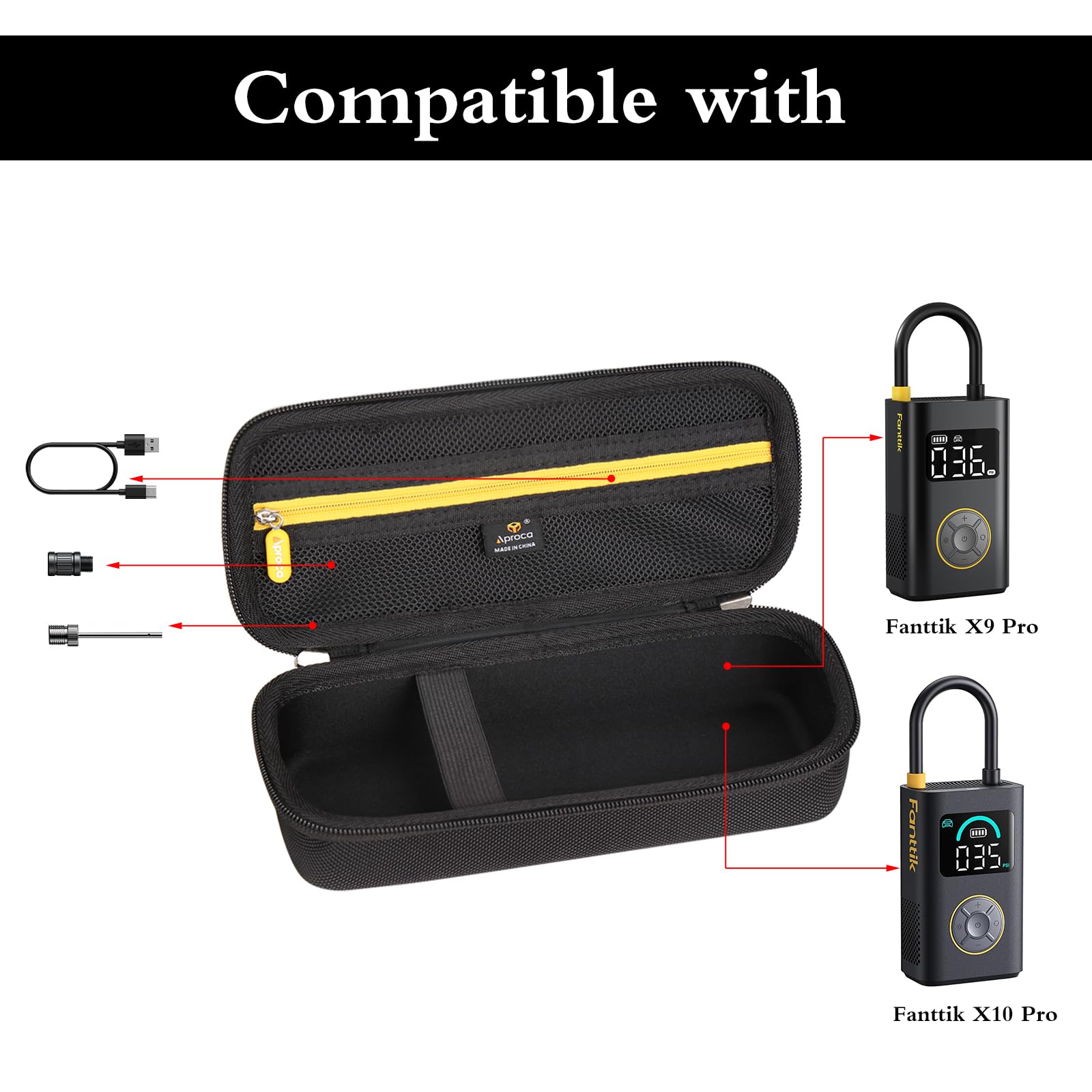 Aproca open case displaying mesh pocket and organized storage benefit