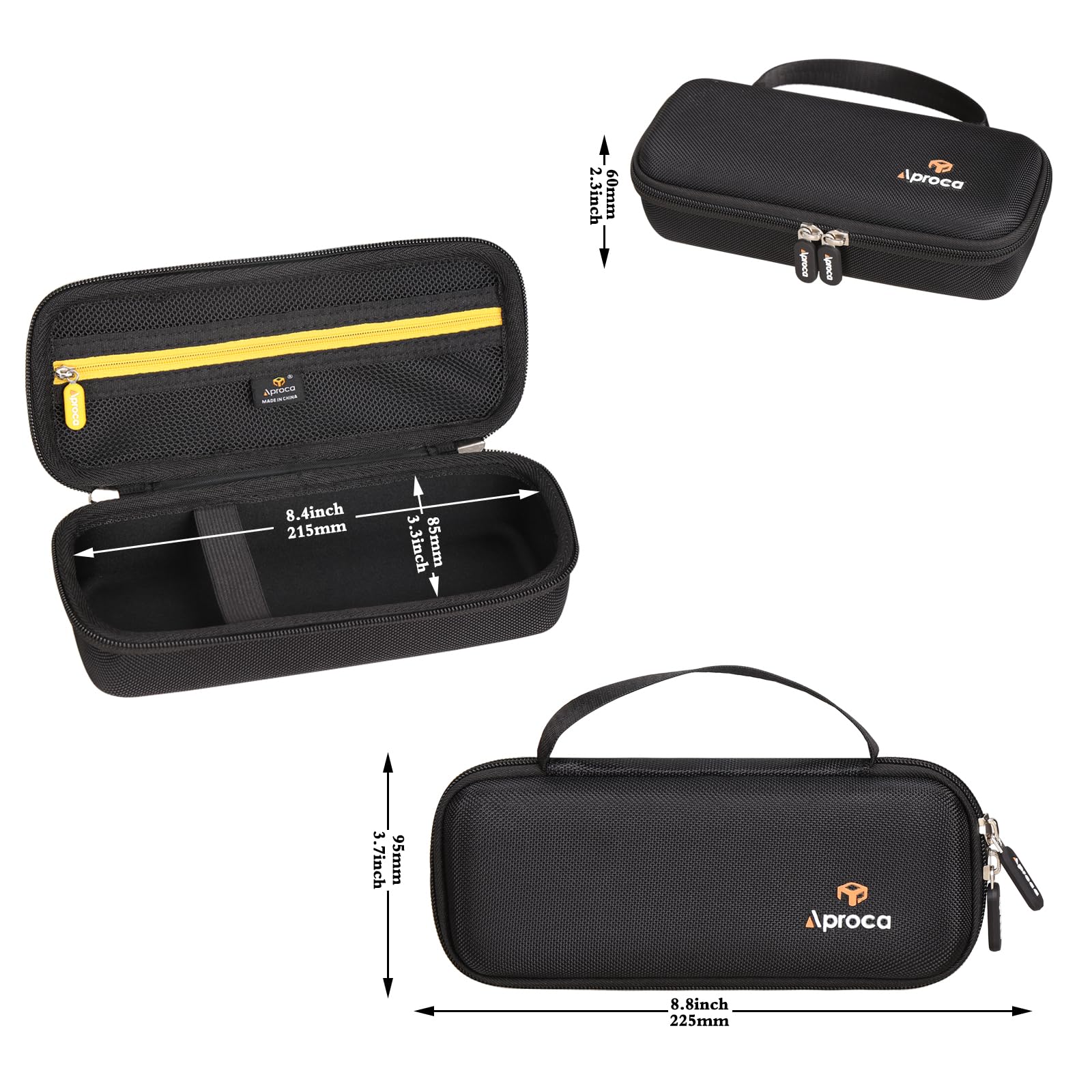 Aproca case next to phone showing compact size and portability