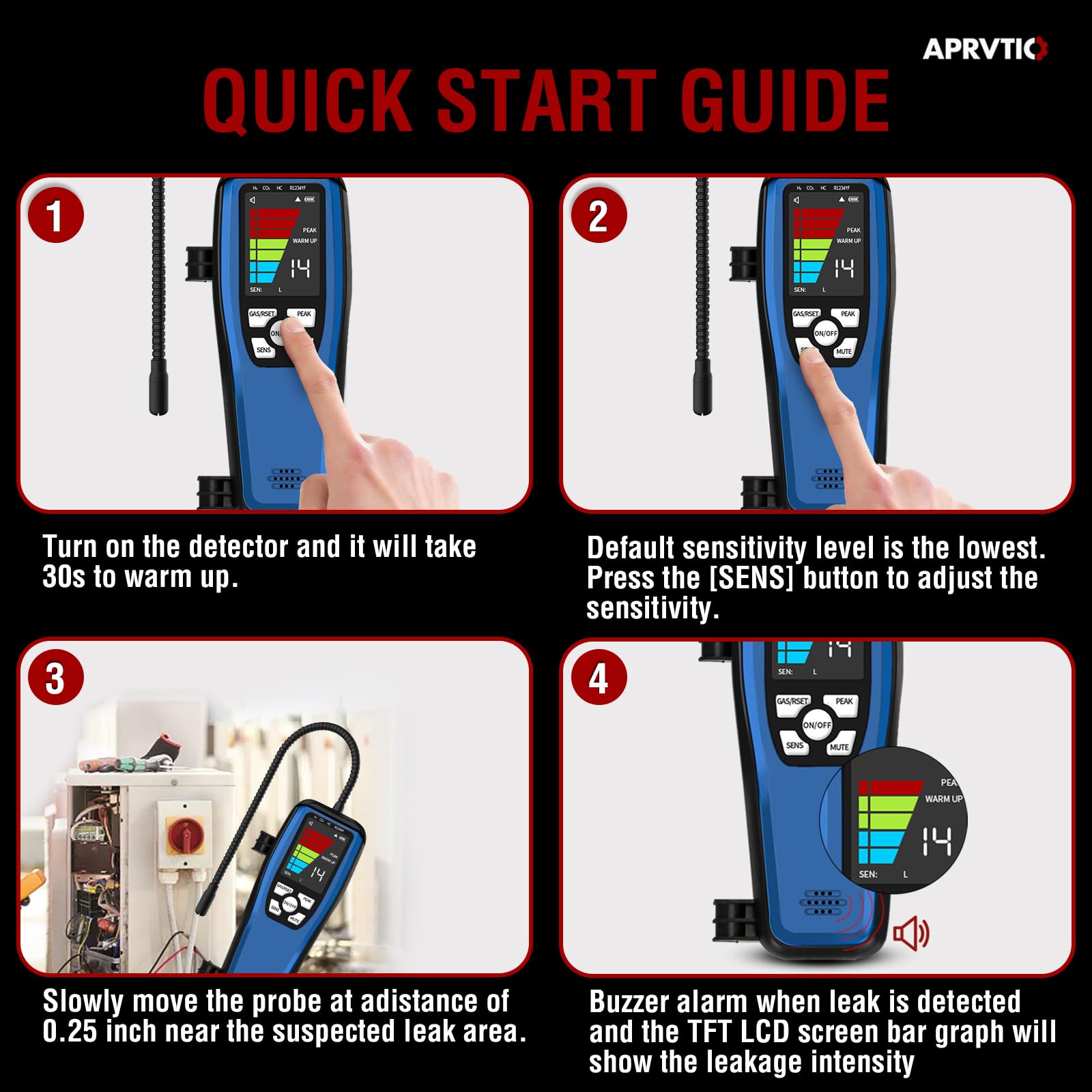 Aprvtio ALD-200 peak mode screen capturing highest leak reading for documentation