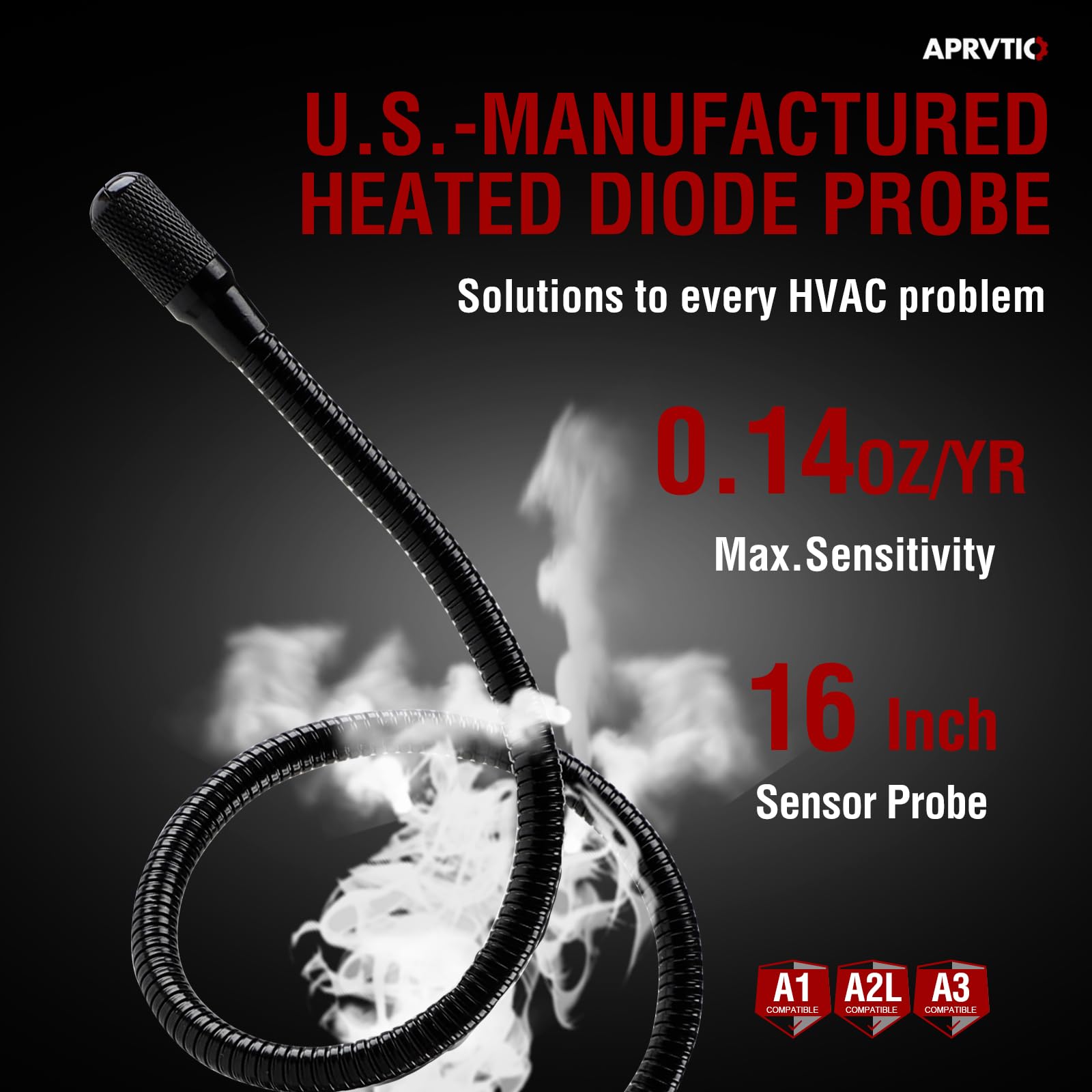 Aprvtio ALD-200 probe tip detail showing sensitive sensor for micro-leak locating