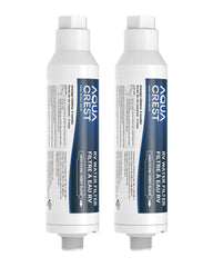 AQUA CREST front view of inline filter showing compact housing and benefits