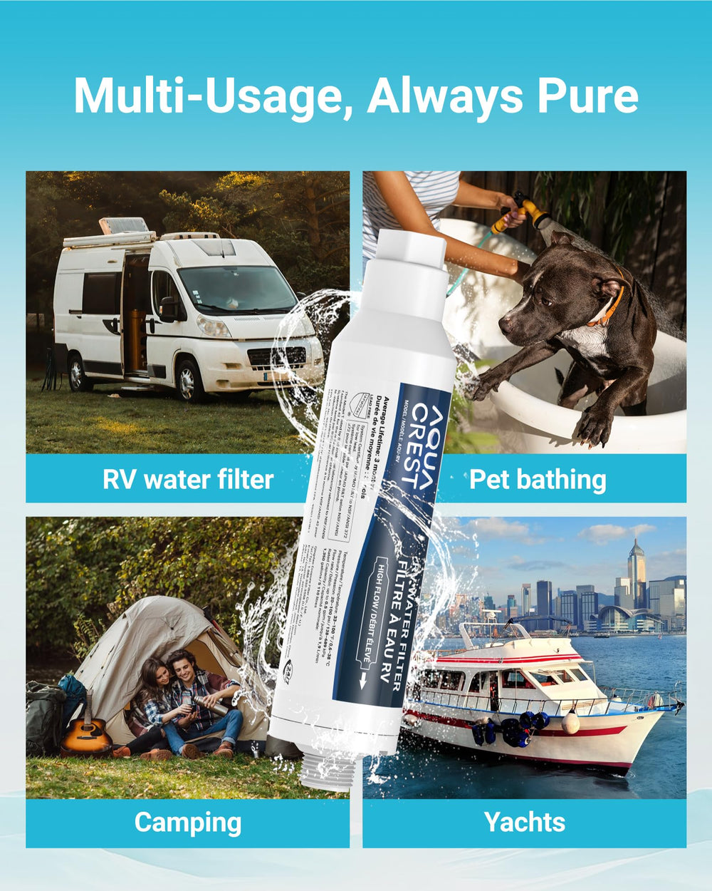 AQUA CREST lifestyle scene at campsite sink offering improved drinking water