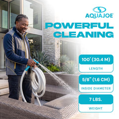 Aqua Joe hose washing an RV providing gentle, scratch-free cleaning