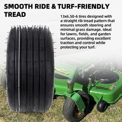 AR-PRO tire mounted on a mower rim demonstrating tubeless installation and ride stability benefit