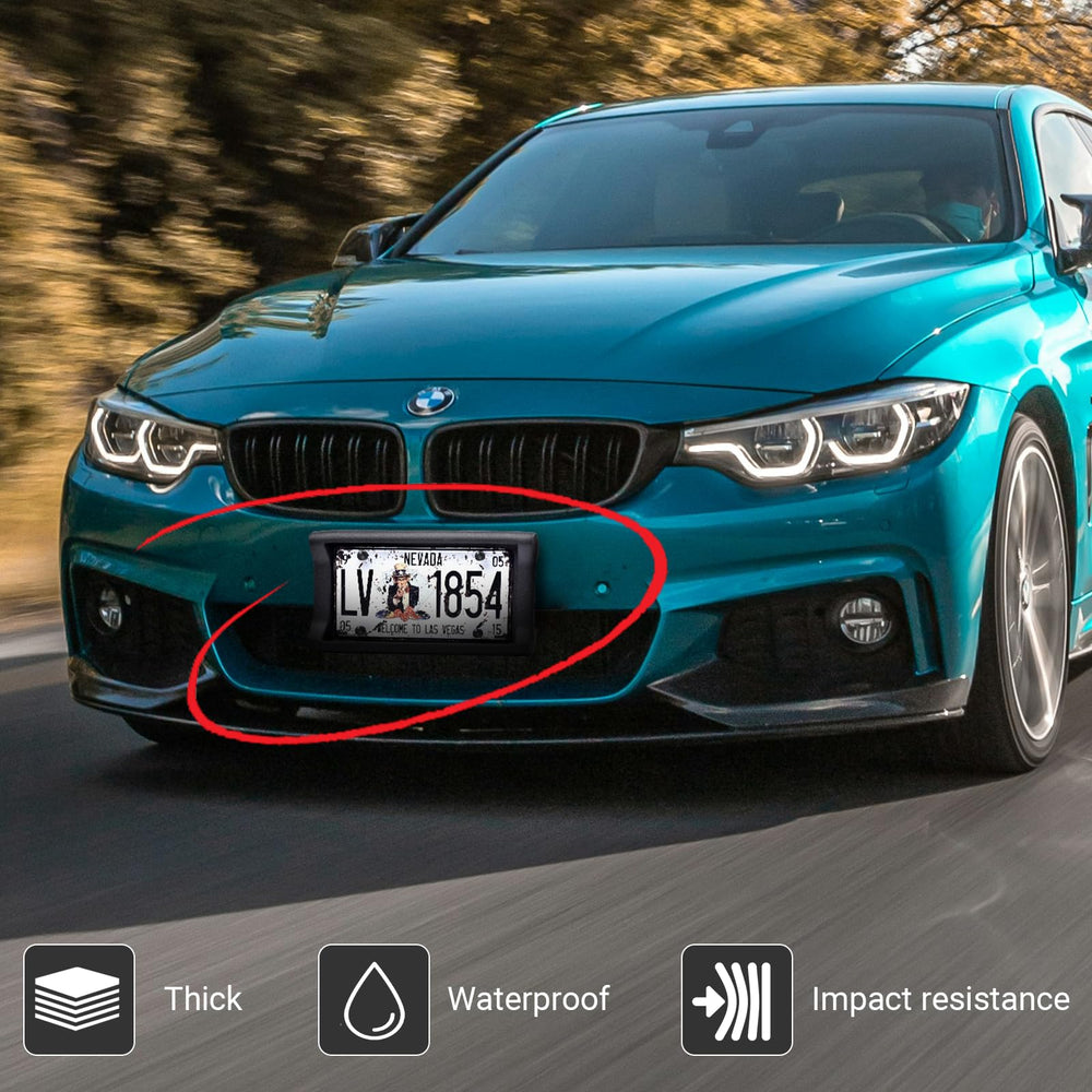 AR-PRO next to license plate for scale illustrating universal fit