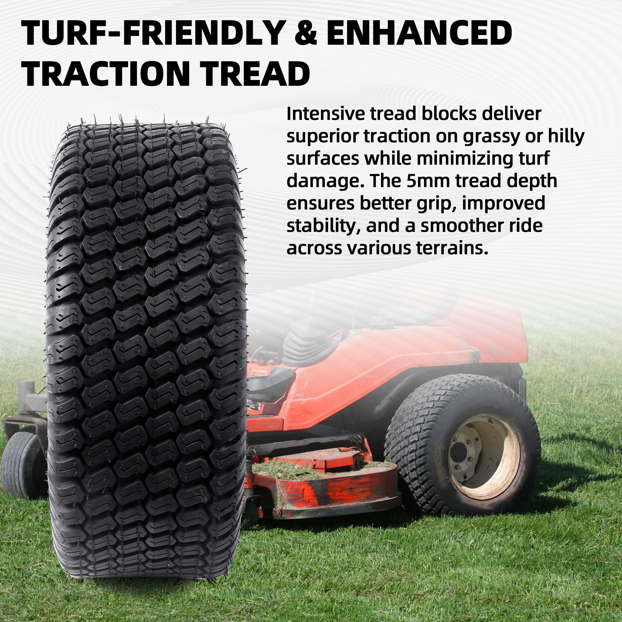 AR-PRO tire mounted on a lawn mower demonstrating improved stability