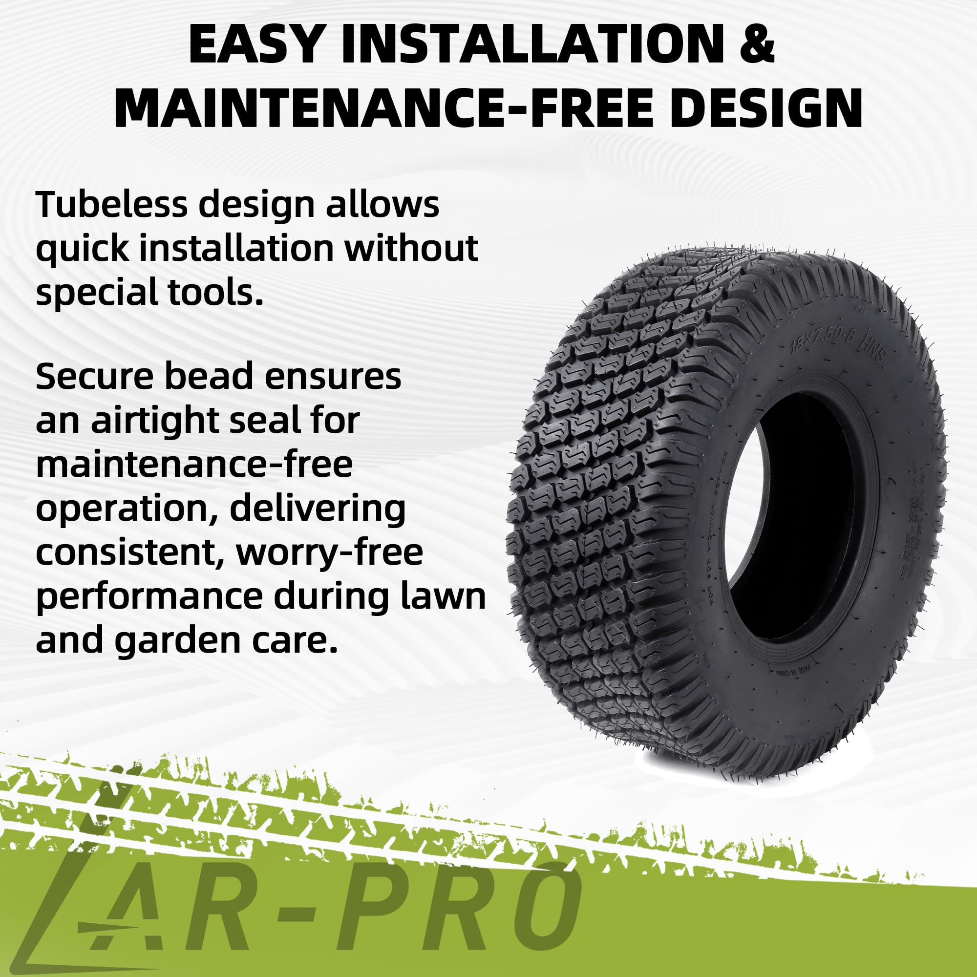AR-PRO tires on garden tractor in yard showcasing durable year-round use