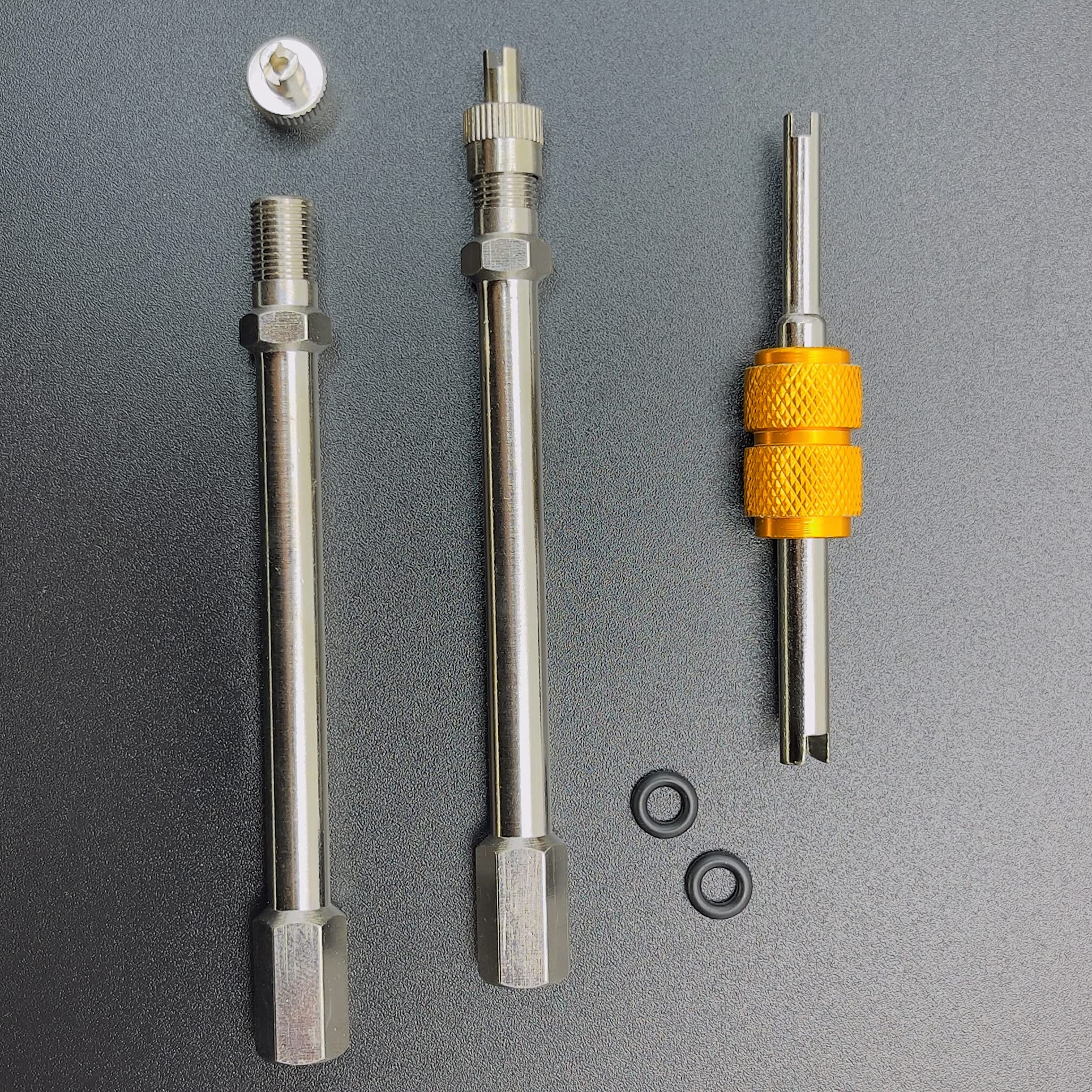 Aracey valve core removal tool and metal caps included for quick servicing
